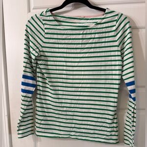 Boden Green and White Striped Top